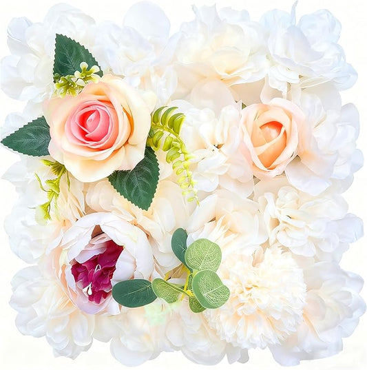 Flower Wall Backdrop, 12PCS 10.6"-15.7" Artificial Flower Wall Panel with Various Styles, 3D Floral Wall Decor for Wedding Photo Background Festive Party Home Decoration (K009, 11.8 * 11.8in)