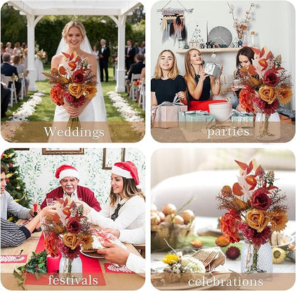 Artificial Flowers Combo Orange Flowers Mix Silk Flowers Gerbera, fake flowers for DIY Wedding Bridal Bouquets, Floral Arrangement, Table Centerpieces. Fake Plastic Flowers Bulk Vase Decoration