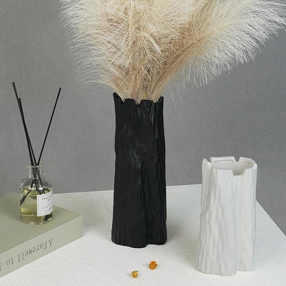 Black Matte Ceramic Vase, Organic Nature Shape, 10.7 Inch Boho Nordic Ins Style Decorative Flowers Vase, Living Room Bedroom Entryway Minimalist Centerpiece Decor, Birthday Gifts for Women