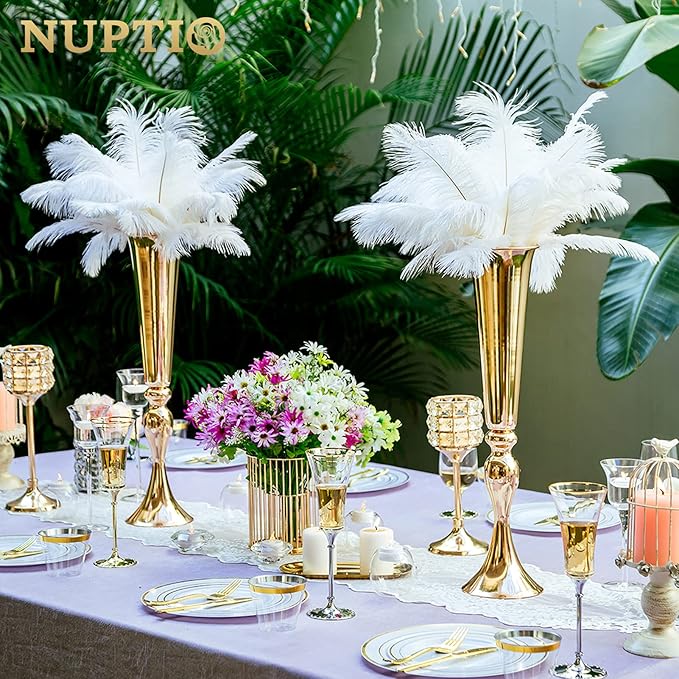 NUPTIO Gold Tall Centerpiece Table: 21.9" Trumpet Vases for Wedding Metal Flower Stand for Party Decorations Set of 2
