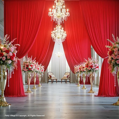 PartyVillage 10ft×15ft ChrismasRed Backdrop Curtain for Wedding Parties, 2 Panels Wrinkle Free 15 FT Long Polyester Photo Backdrop Drapes Back Drop Cloth for Birthday Photography Background