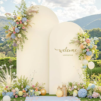 Beige White Arch Backdrop Cover Set of 2 Birthday Party Arch Covers 7.2 and 6ft Spandex Wedding Arch Covers Stretchy Backdrop Bridal Baby Shower Biege White Arch Stand Cover