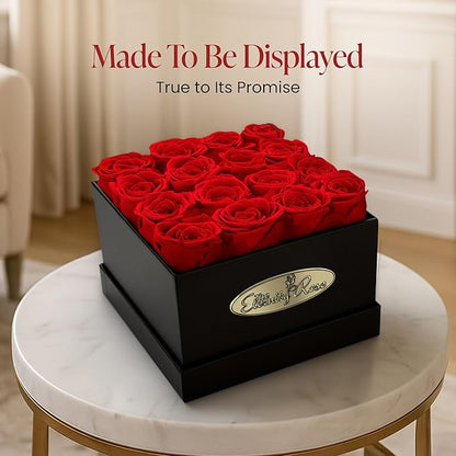 The Eternity Rose 16-Piece Preserved Roses in a Luxury Gift Box – Real Roses in Square Black Box – A Valentine’s Gift as Everlasting as Your Love