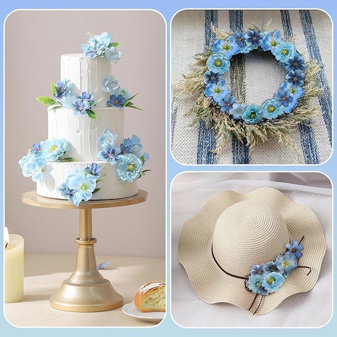 210Pcs Mini Fake Flower Heads Blue Small Silk Faux Flower Heads Artificial Rose Daisy Multicolor Flowers Bulk for Cake Crafts DIY Graduation Cap Wedding Hair Dresses Wreath Party Home Decor