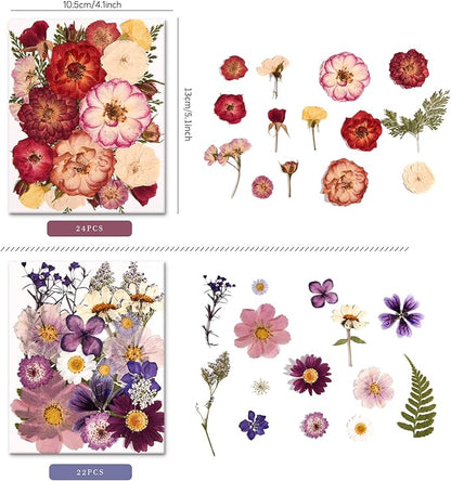 6 Pack 150PCS Real Pressed Dried Flowers Dry Leaves Craft Kit - Natural Dried Flowers for DIY Crafts, Resin Jewelry, Cards, Soap, CandleMaking, Nail Art, and Scrapbooking (Colorful)