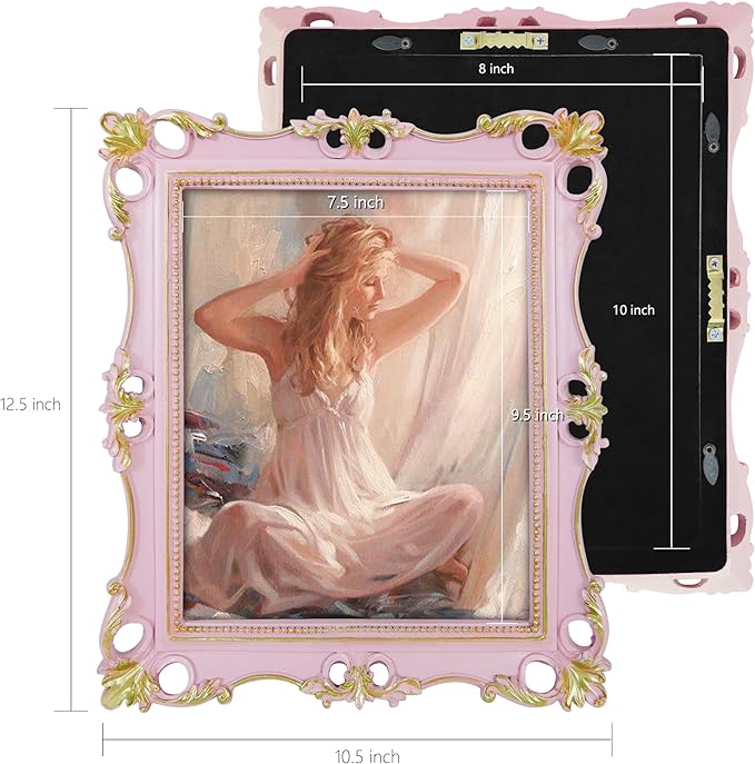 SIMON'S SHOP 8x10 Picture Frame for Wall and Table-top, Vintage Picture Frames 8x10, Rococo Style Pink Photo Display Portrait or Landscape Orientation