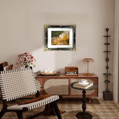 SIMON'S SHOP 11x14 Picture Frame Matted to 8x10 Photo, Vintage Black Picture Frames 11x14 with Mat, Baroque Style Wall and Tabletop Display Poster Frames