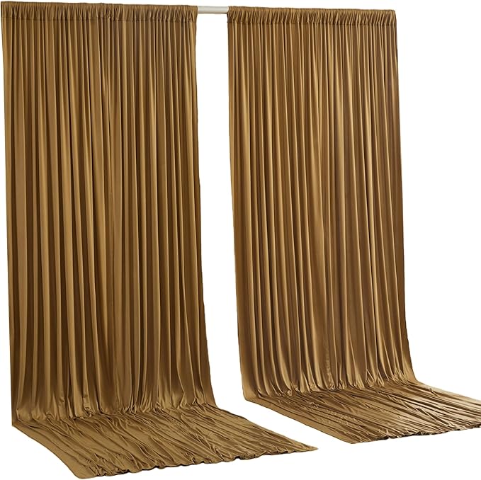 Gold Brown Backdrop Curtains-Wrinkle-Free Polyester Photography Drapes Party Curtain Background for Baby Shower Wedding Decorations- 8 X10FT (Brown)