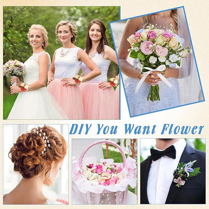 161 PCS DIY Wrist Corsage Making Kit with 5P Wrist Corsage Bracelets, Floral Wire and Cutter, Floral Tape, Pin, Ribbon for Wedding Party Boutonniere Supplies