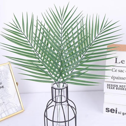 Abzo 20 Pcs Artificial Palm Leaves Stems Greenery Tropical Palm Leaves Faux Monstera Leaves Plant for Palm Sunday Flower Arrangement Home Kitchen Party Table Decor, Wedding Birthday Theme Parties.