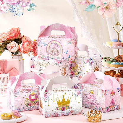 24 Pcs Princess Party Favors Boxes Little Princess Goodie Treat Candy Boxes with Handles Pink Gift Container for Girls Birthday Party Baby Shower Supplies
