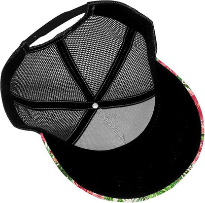 Tropical Pink Flowers Hats Women Men Hawaii Trucker Hat Adjustable Snapback Mesh Baseball Cap Hat