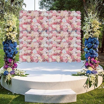 12 Pcs Artificial Flower Wall Panels 3D Flower Background Panel for Wall, 60x40cm Wedding Flower Decorations Wall Silk Rose Panels for Party, Nail, Photo Areas, Stage Background (Pink + Peach)