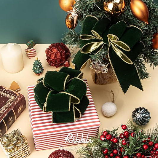 Ribbli Dark Green Velvet Wired Ribbon 2.5 Inch Luxury Matte Velvet Christmas Ribbon for Gift Wrapping Christmas Tree Decoration Crafts Wreaths Supplies - 10 Yards