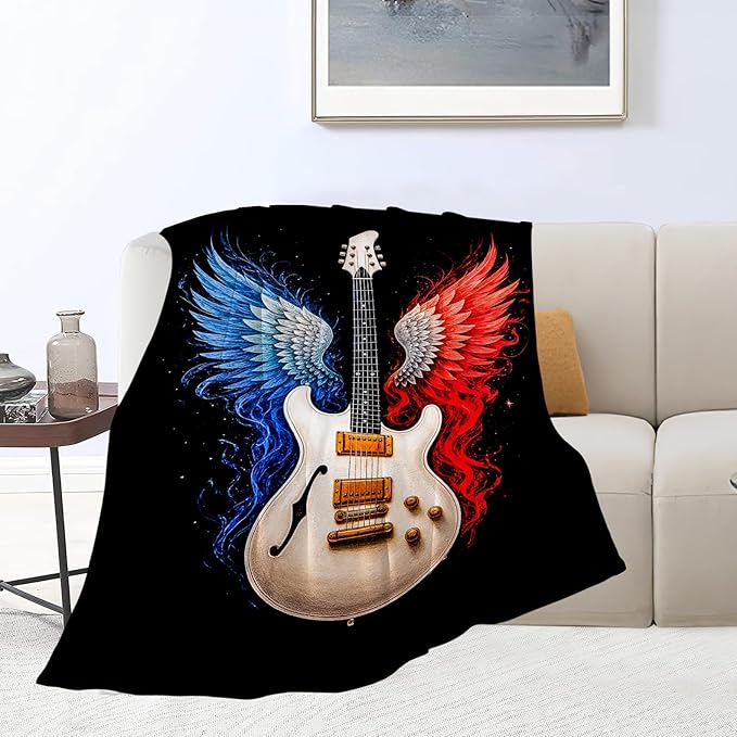 Guitar Blanket Music Throw Blanket Musical Instrument Soft Cozy Fleece Fuzzy Stuffed Plush Flannel Gifts for Girls Women Boys Kids Adults 40''x50''