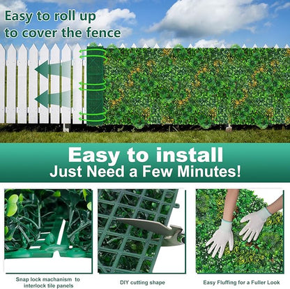 Artificial Grass Wall Panels, 40"x120" (33.33 sqft) Boxwood Wall Roll with Tropical Leaves, Faux Greenery Privacy Fence Screen, Grass Backdrop for Outdoor Indoor Garden Birthday Wedding Decor