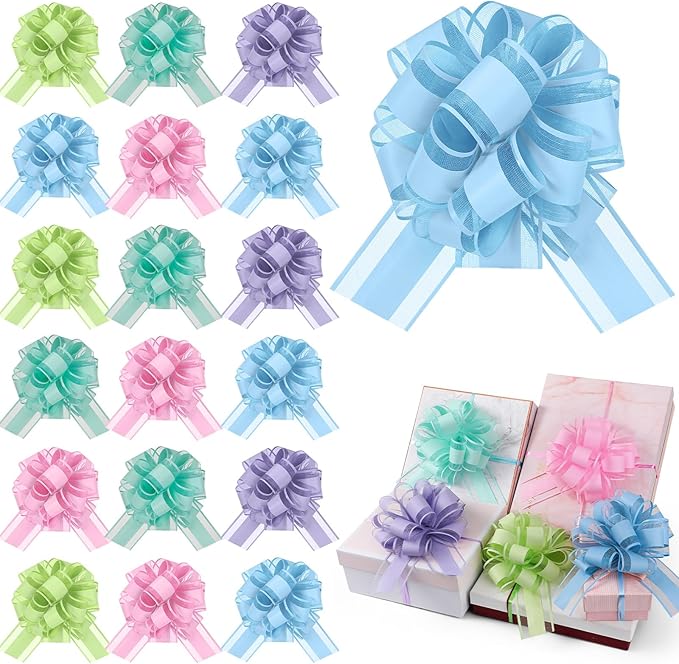 WILLBOND 20 Pieces 6 Inch Pull Bows Gift Wrapping Ribbon Pull Bows for Christmas Wedding Baskets Valentine Multicolor Wrap Accessory for Gift Present Holiday Decor(Bright Colors)