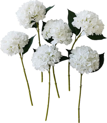 White Hydrangea Artificial Flowers,6 Pcs Faux Artificial Hydrangeas Flowers with Stems,Fake Silk Hydrangeas Flowers with Stems for Home Decor (6, White)
