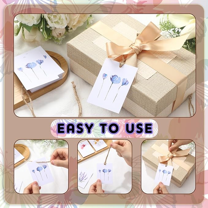 50 Set Floral Blank Gift Tags with String, 2 x 3 in Watercolor Floral Xmas Gift Paper Tags Hanging Label Set for 5 Flower Designs for Bridal Baby Shower Xmas Party Favor Decor Supplies