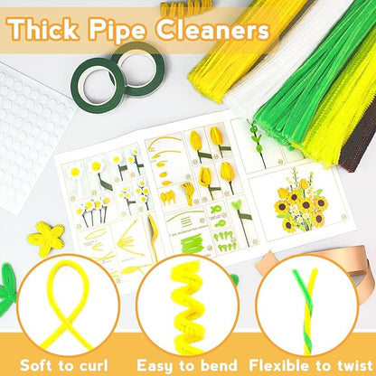 ZEIZHUBN 270 Pieces Pipe Cleaners, Pipe Cleaners Flower Bouquet Kit, Flower Making Kit with Floral Wires Tape, Art and Craft Supplies Projects DIY Decoration Holiday Party Birthday Gifts