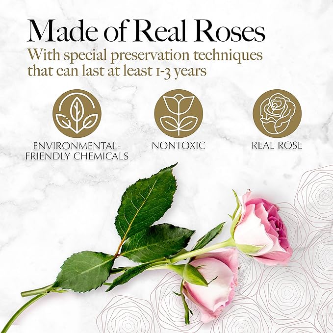 GLAMOUR BOUTIQUE 16 Flower Forever Heart Shape Box - Preserved Roses Gift for Her, Preserved Flowers, Pink