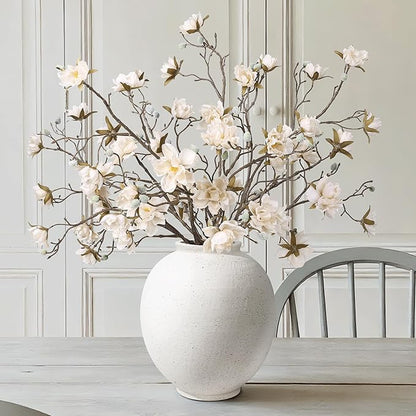 Large White Ceramic Vase, 9.8 inch Rustic Farmhouse Flowers Vase for Home Decor, Sandstone Texture Round Pottery Tall Vase Indoor for Table Living Room Decor