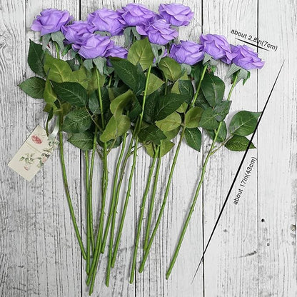 FiveSeasonStuff 12 Stems Artificial Flowers Real Touch Silk Roses for Wedding Decoration Bridal Bouquets Table Centerpieces Party Shower, Packed in Box (Eternal Purple)