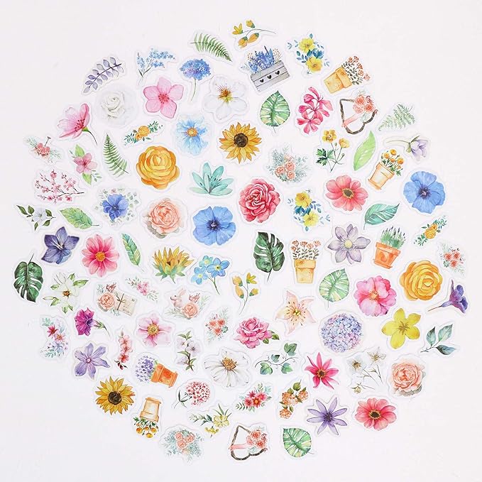 Knaid Flower Stickers Set (360 Pieces) Decorative Assorted Floral Sticker for Scrapbooking Planner Bullet Journals Supplies