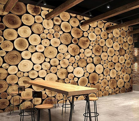 Eierme-Round Teak Wood Stump Background Mural Wallpaper Peel and Stick 160" x 114"
