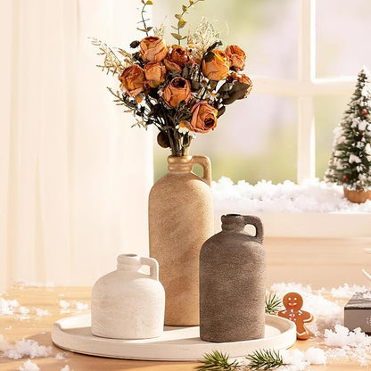 Ceramic Vase Home Table Decor - Flower Vase Set of 3 Living Room Kitchen Decorations Farmhouse Modern Rustic Vases Decorative Centerpiece for Shelf Bedroom Office Bathroom Dining Coffee Desk