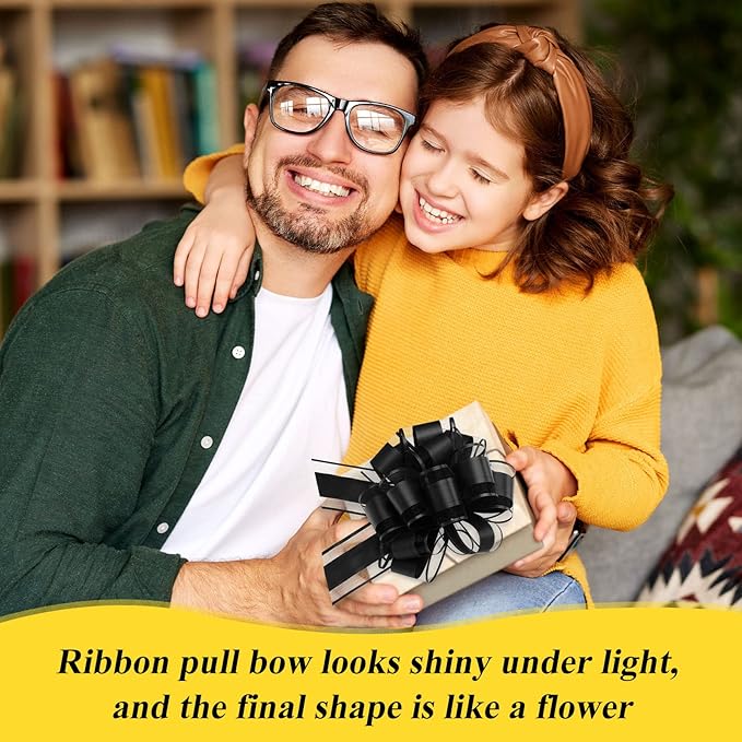 WILLBOND 20 Pieces 6 Inch Pull Bows Gift Wrapping Ribbon Pull Bows for Christmas Wedding Baskets Valentine Multicolor Wrap Accessory for Gift Present Holiday Decor(Solid Black)