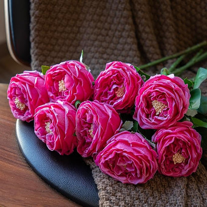 Fake Flowers for Decoration Home Decor Real Touch Artificial Flowers Austin Rose Peony Latex Fake Flower Living Room Decoration Vivid Pink Roses Peonies (Rose red 4pcs)