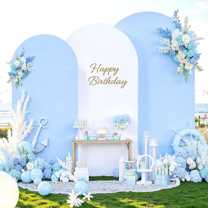White and Blue Arch Backdrop Cover 6FT 5FT 4FT Arch Covers Stretchy Backdrop Set of 3, Wedding Arch Cover Spandex Fitted Double-Color Fabric Arch Covers for Party Baby Shower Birthday Decoration