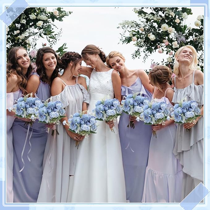 Lyrow 8 Pcs Peony Artificial Flowers Fake Silk Hydrangea Bouquet Elegant Peony Flowers for Wedding Decoration Faux Realistic Floral for Home Party Table Centerpieces Arrangement (Gradiente Blue)