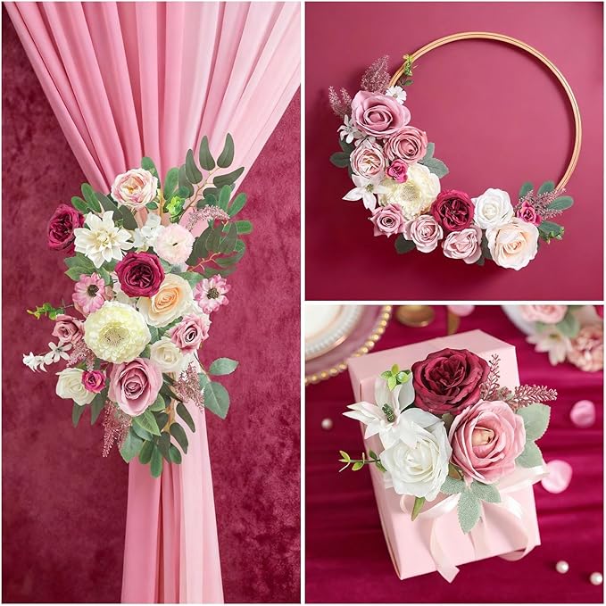 Artificial Flowers Combo Box Set White Pink Fake Roses Silk Flowers with Stems for DIY Wedding Bridal Bouquets,Floral Arrangement,Table Centerpieces,Baby Shower,Home Decorations