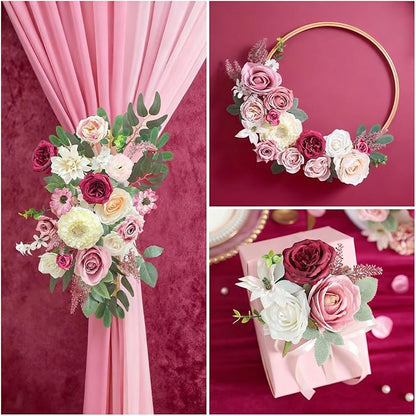 Artificial Flowers Combo Box Set White Pink Fake Roses Silk Flowers with Stems for DIY Wedding Bridal Bouquets,Floral Arrangement,Table Centerpieces,Baby Shower,Home Decorations
