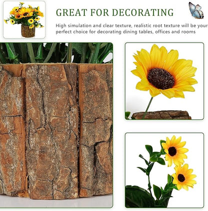 Artificial Flowers Fake Silk Sunflower Flower in Planters Flower Vase Small Rustic Potted Flower Arrangements Artificial for Home Outdoors Tabletop Decor Set of 2 (Yellow)