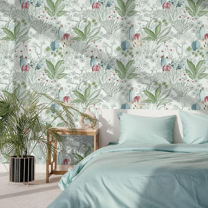 Erfoni 17.7inch x 393.7inch Floral and Leaf Wallpaper Floral Peel and Stick Wallpaper Green Contact Paper Vintage Flower Wallpaper Stick and Peel Self Adhesive Removable Wallpaper for Bedroom Decor