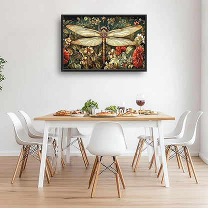 Dragonfly Floral Large Wall Art Framed Wall Decor for Living Room Dragonfly Pictures Oversized Canvas Print Painting Modern Extra Large Framed Artwork for Bedroom Office Home Decor 36"x24"