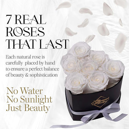 GLAMOUR BOUTIQUE 7 Flower Forever Heart Shape Box - Preserved Roses Gift for Her, Preserved Flowers, White