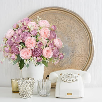 SOMYTING Peonies Artificial Flowers, Fake Flowers Pink Peonies Faux Flowers Vintage Artificial Silk Flower Peonies Bouquets Floral Arrangements Home Wedding Party Coffee Table Decor (Mixed pink, 2PCS)