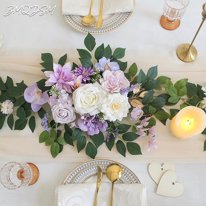 Pack of 2 Artificial Flowers for Backdrop Decoration, Wedding Arch Flowers,Reception Welcome Sign, Eucalyptus Garland, Suited to Aisle Decor and Wedding Arches（Purple）