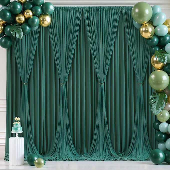 Hunter Green Backdrop Curtain-Wrinkle-Free Polyester Fabric Green Photography Curtains for Wedding Party Photo Background Decorations- 40 X10FT
