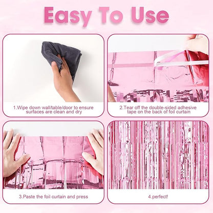 2 Pack Light Pink Foil Fringe Backdrop Curtains, Tinsel Streamers Birthday Party Decorations, Fringe Backdrop for Graduation, Baby Shower, Gender Reveal, Disco Party