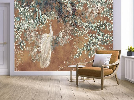 Cliouar-Wall Mural Wallpaper for Bedroom Living Room White Peacock 158"x110"(Not Self-Adhesive)