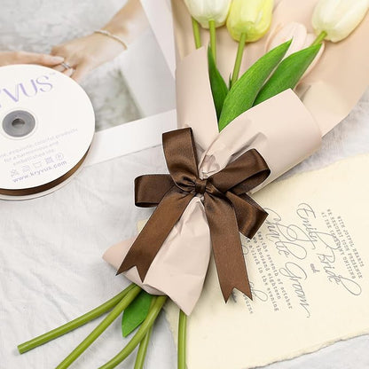 Brown Satin Ribbon, Double Faced 1 Inch X 25 Yards Brown Ribbon, Premium Satin Ribbon for Gift Wrapping, Crafts, Hair Bow Making, Sewing, Flower Bouquet, Wedding Party Decor
