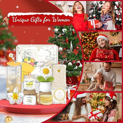 Christmas Birthday Gifts for Women, Teen Girls, Her, Unique Happy Birthday Gift Baskets for Best Friend Sister Daughter, Women Gifts Box for Girls Wife Girlfriends, 14pcs Cute Daisy Gift Set(Yellow)