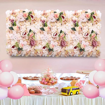 Pink Yellow Flower Wall Panels, Artificial Peony Rose Backdrop, 6Pcs 3D Silk Floral Panels for Wedding Decor, Party Background, Home Wall Decoration (40x60cm)