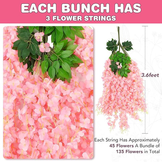 Wisteria Hanging Flowers,Fake Hanging Flowers,Wisteria artificiales Garland for Home Wedding Arch Floral Party Garden Ceremony Outdoor Decor,3.6 feet Long(25,Pink)