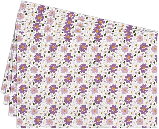 Cotton Linen Waterproof Placemats Set of 4, Purple Floral Dining Mat Table Mats Decor Fabric for Kitchen Dinner Coffee Shop Table, Outdoor/Indoor Washable Wipeable Placemat -N031